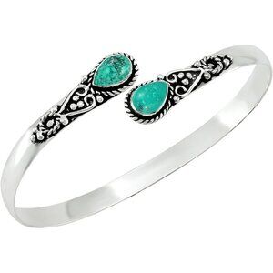 Turquoise Pear Shape Natural Gemstones Bangle Handmade Cuff Bracelet